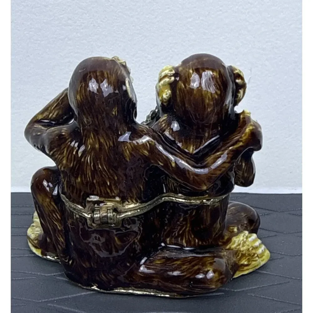 Three WISE MONKEYS Magnetic Trinket Box with Crystals 2.25”